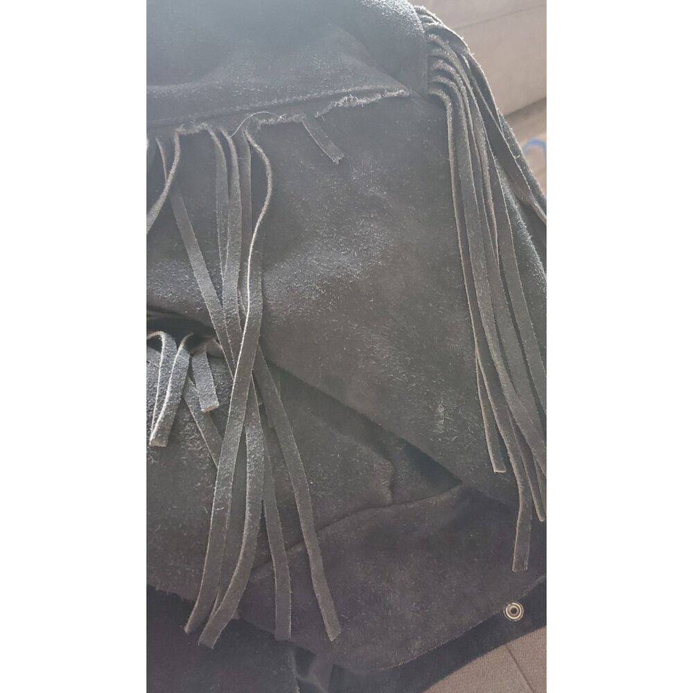 G4000 Genuine Leather Black Suede Fringed Motorcycle Jacket Waist Length Size M - Picture 11 of 12